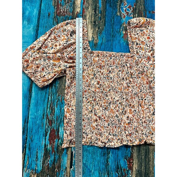 Shirts/NWT Old Navy Peach Floral Smocked Puff Sleeve Peplum Square Neckline XL - Picture 7 of 12